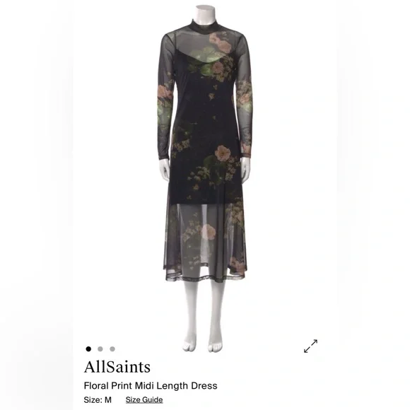 All Saints Sheer Black Floral Long Sleeve Dress